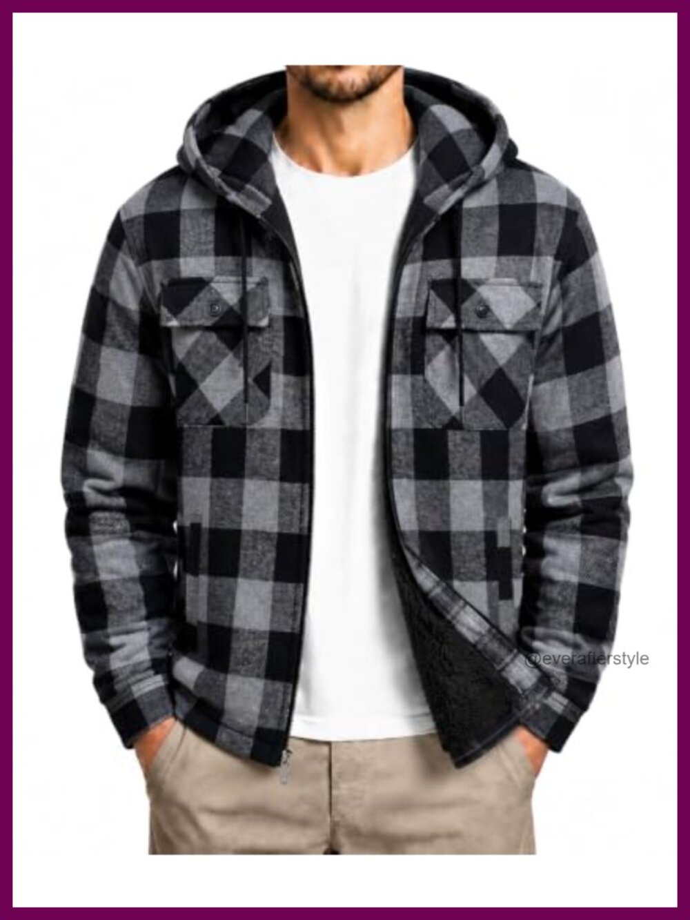 Men's Plaid Fleece Sherpa Lined Hooded Flannel Jacket Zip Up
